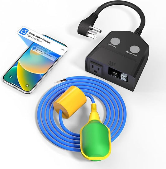 Sump Pump Alarm WiFi, Smart High/Low Water Level Alarm, Free App Notification & by BISTEE