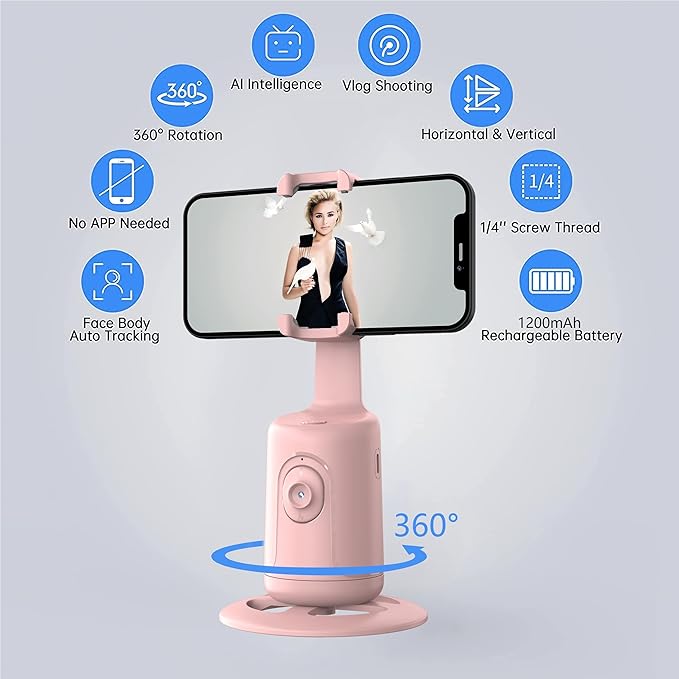 Auto Face Tracking Tripod, 360° Rotation Face Body Phone Camera Mount Smart - Image 2