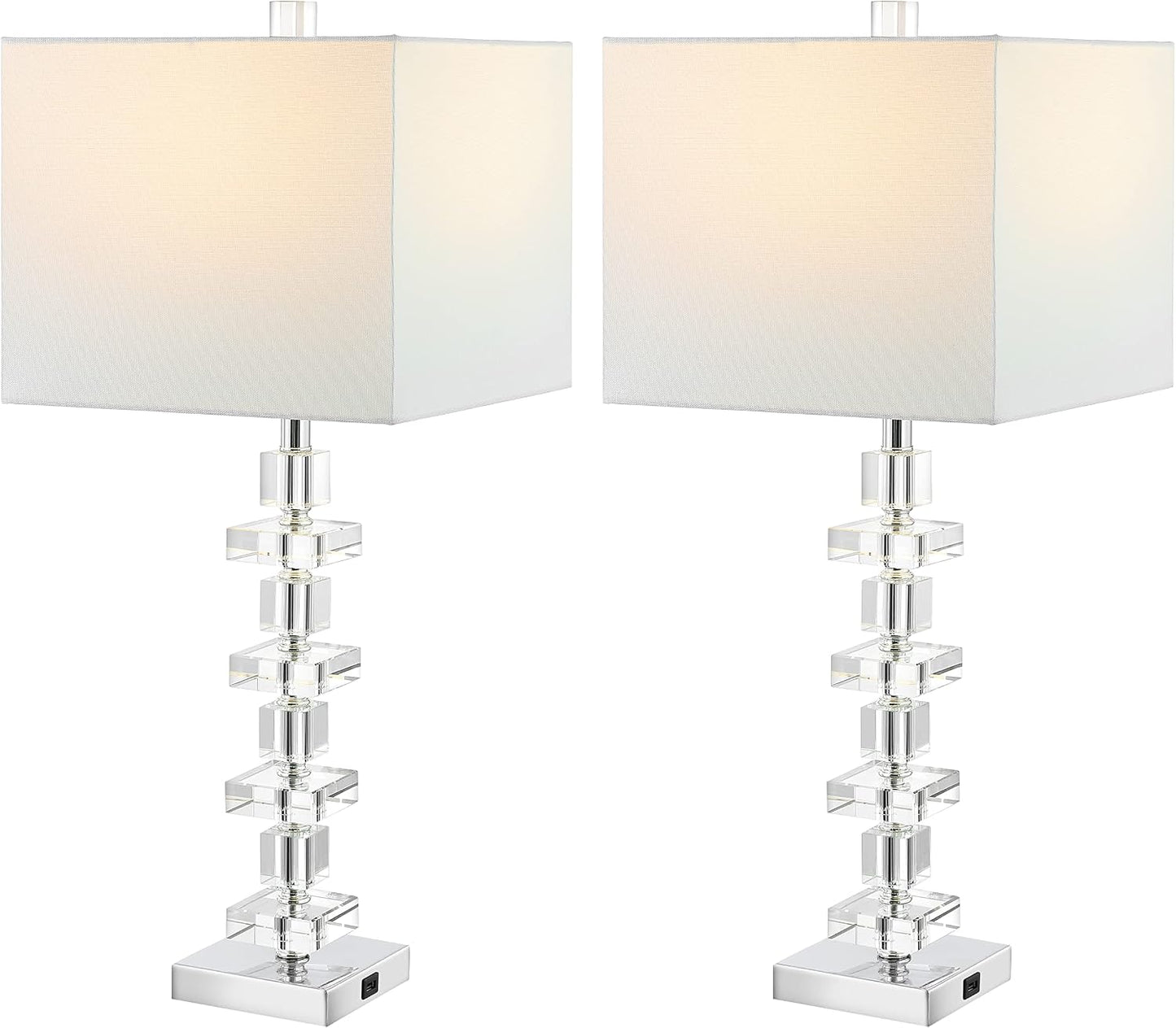 SAFAVIEH Lighting - Deco 28.5" Crystal Table Lamp Set of 2 with USB Charging Port, Chrome Bedroom Living Room Home Office Lighting, LED Bulbs Included (LIT4169A-SET2-U)