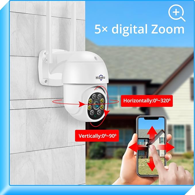 Hiseeu 3MP 360° Pan Tilt Camera WiFi Security Camera Outdoor Motion Tracking - Image 3