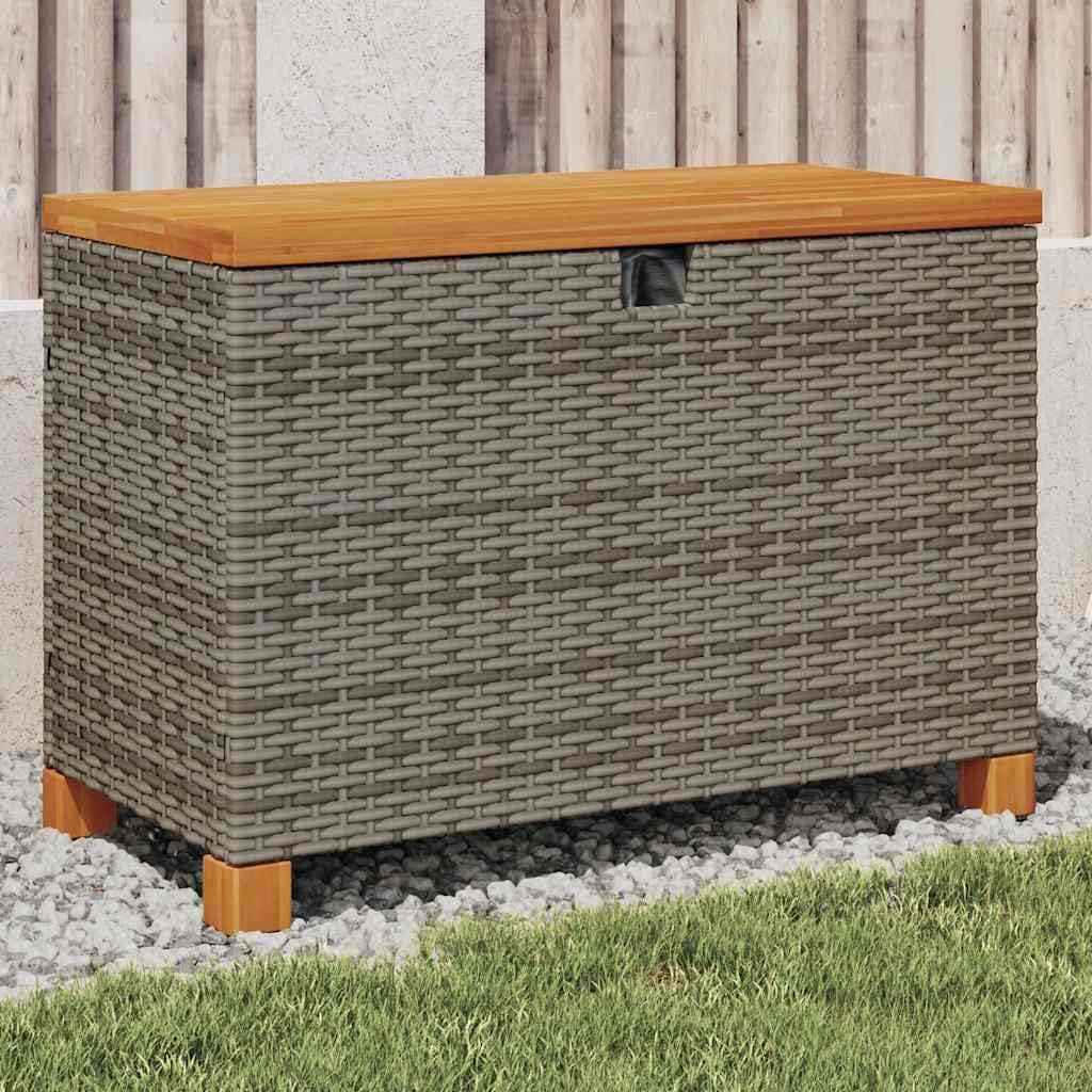 vidaxl patio storage box gray 31.5"x15.7"x18.9" poly rattan shown in use