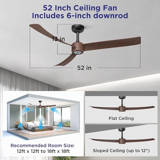 ocioc Ceiling Fans with Lights and Remote, 52 Inch Modern Ceiling Fan with - Image 6