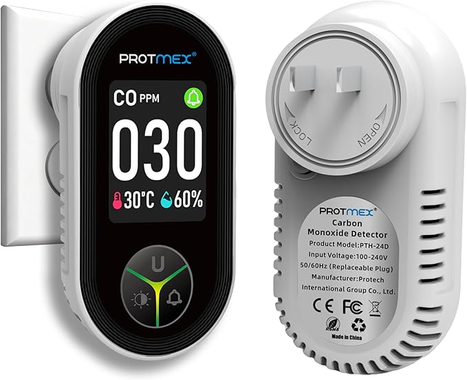 Protmex Carbon Monoxide Detector Plug in Wall, 3-in-1 Co Detector Monitor Air by Protmex