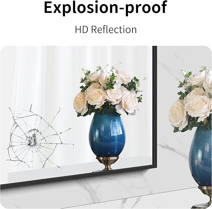 Black Bathroom Mirror for Wall, 60x36 Inch Rectangle Mirrors - Image 5