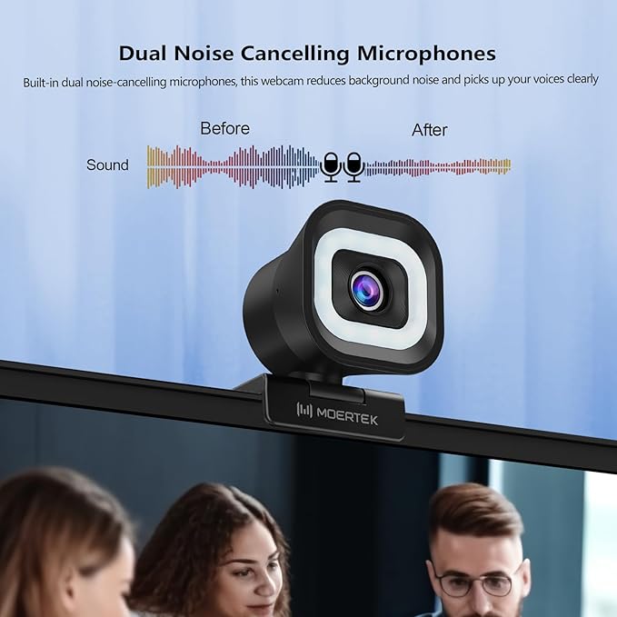4K Webcam with 5-Level LED Light, 12MP Camera, USB Webcam with Dual - Image 5