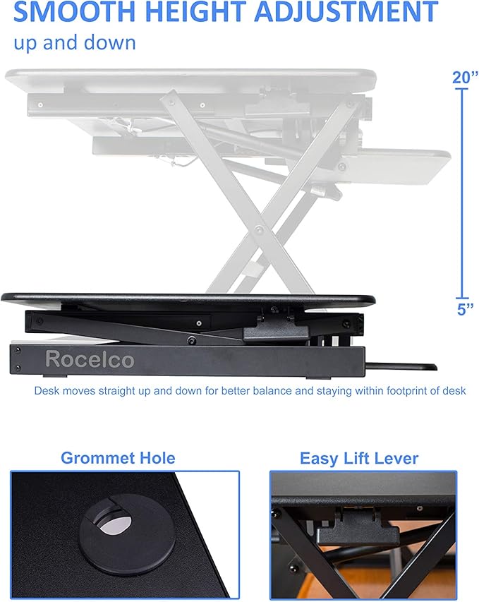Rocelco 40" Large Height Adjustable Standing Desk Converter - Image 2