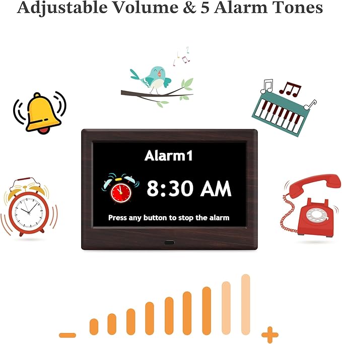7'' Digital Clocks, 12 Reminders & 6 Alarms, Dementia Clock - Image 7