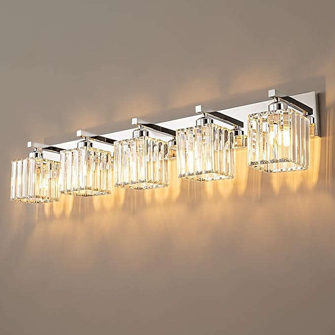 FDPBY Modern Vanity Light 5-Lights Chrome Crystal Bathroom Wall Light Fixtures by FDPBY