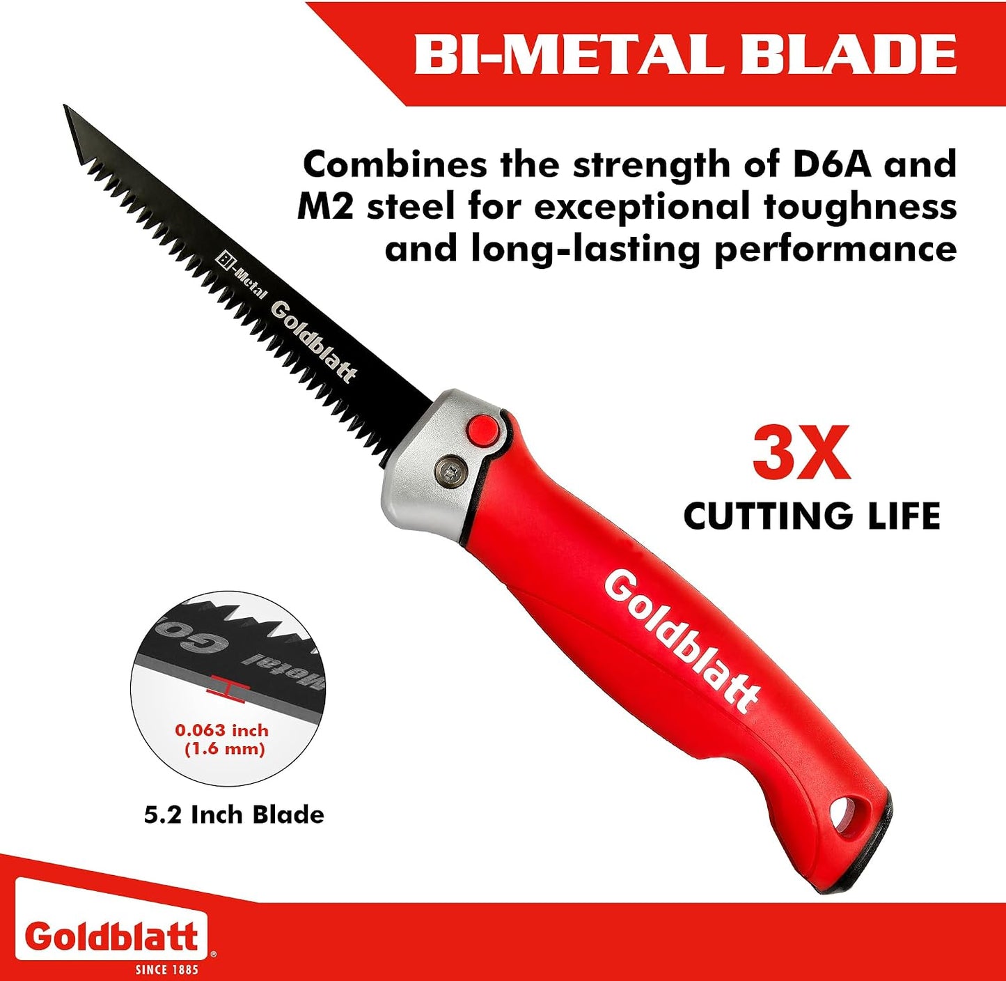Goldblatt Folding Drywall Saw, 5-Inch Jab Saw for Wallboard, Plywood & PVC | Foldable 5-Inch Blade, Bi-Metal Blade, 8 TPI Triple-Ground Teeth, Faster Cutting, Sharp & Clean Cuts, Soft Grip Handle