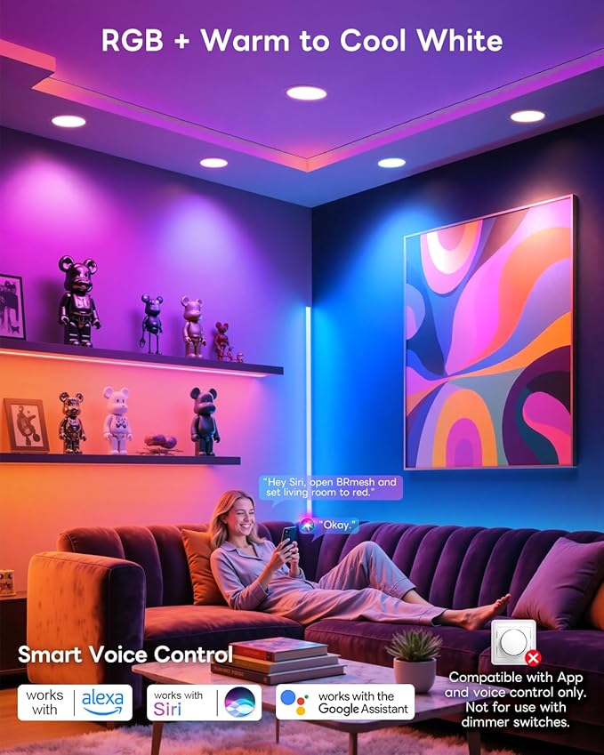 Smart Recessed Lighting 6 Inch, RGBCW Color Changing Canless Recessed Ceiling - Image 2