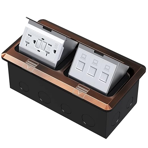 KYHSHJ Dual Pop-Up Floor Electrical Outlet Box Kit，20 Amp Stainless Steel GFCI by KYHSHJ