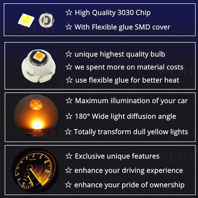 WLJH Yellow Climate Control Panel Lights A/C Dashboard Dash Heater Indicator - Image 3