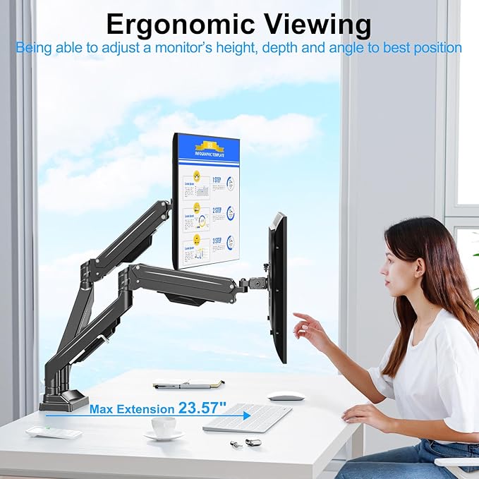 ErgoFocus Dual Monitor Mount for Screens up to 43", Heavy Duty Ultrawide Dual - Image 7