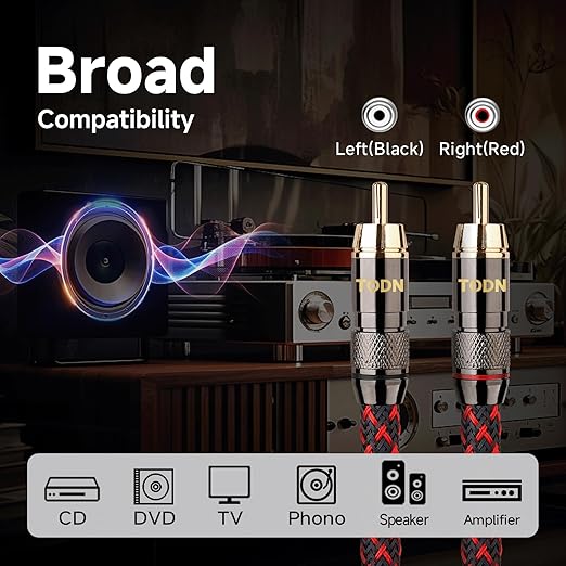 TODN RCA Stereo Cable Audiophile HiFi Interconnect Shielded RCA Cables - Image 8