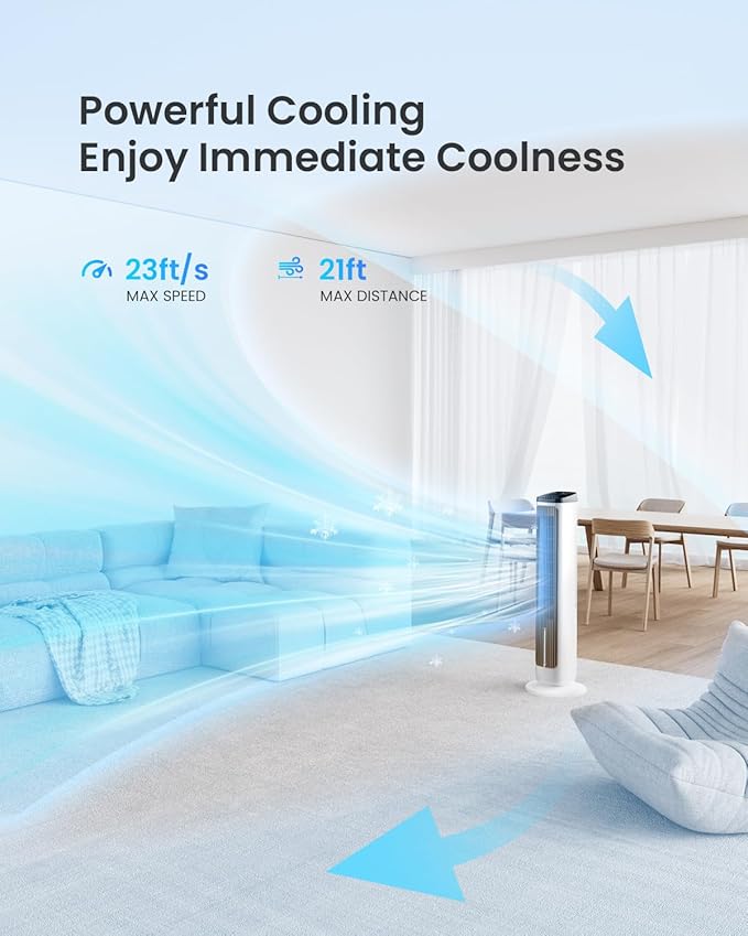 PNTCK Tower Fans with Ice Packs, 12H Timer, 4 Modes, 3 Speeds, 20FT Remote - Image 2