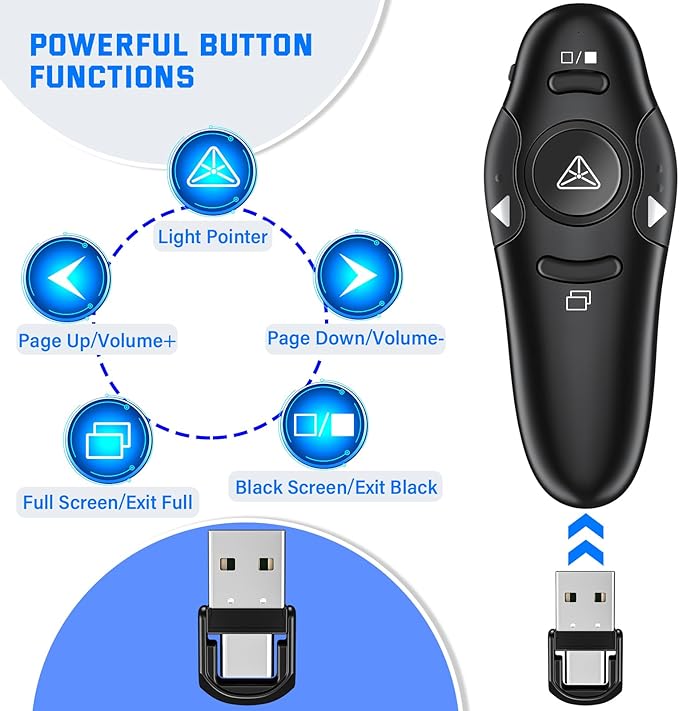 2-in-1 USB Type C Presentation Clicker Wireless Presenter Remote Clicker - Image 3