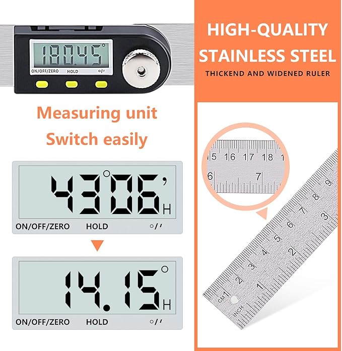 Yanguotool Digital Angle Ruler: 200mm/8-Inch Protractor Finder - Image 6