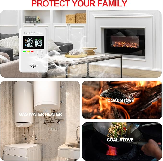 Plug in Natural Gas & Carbon Monoxide Detectors, 4-in-1 Real-time Display & - Image 6