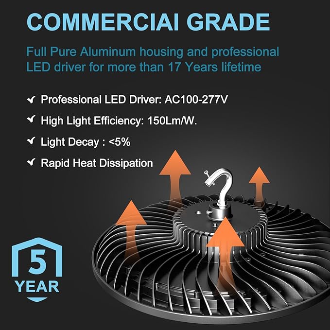 Smart 200W LED High Bay Light 30000LM 5000K UFO High Bay Lighting Motion - Image 9