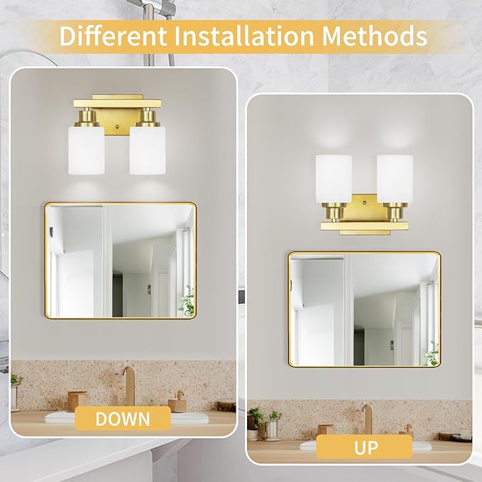 DIKAIDA Gold Bathroom Light Fixtures Over Mirror, 2-Light Modern Vanity Lights - Image 5