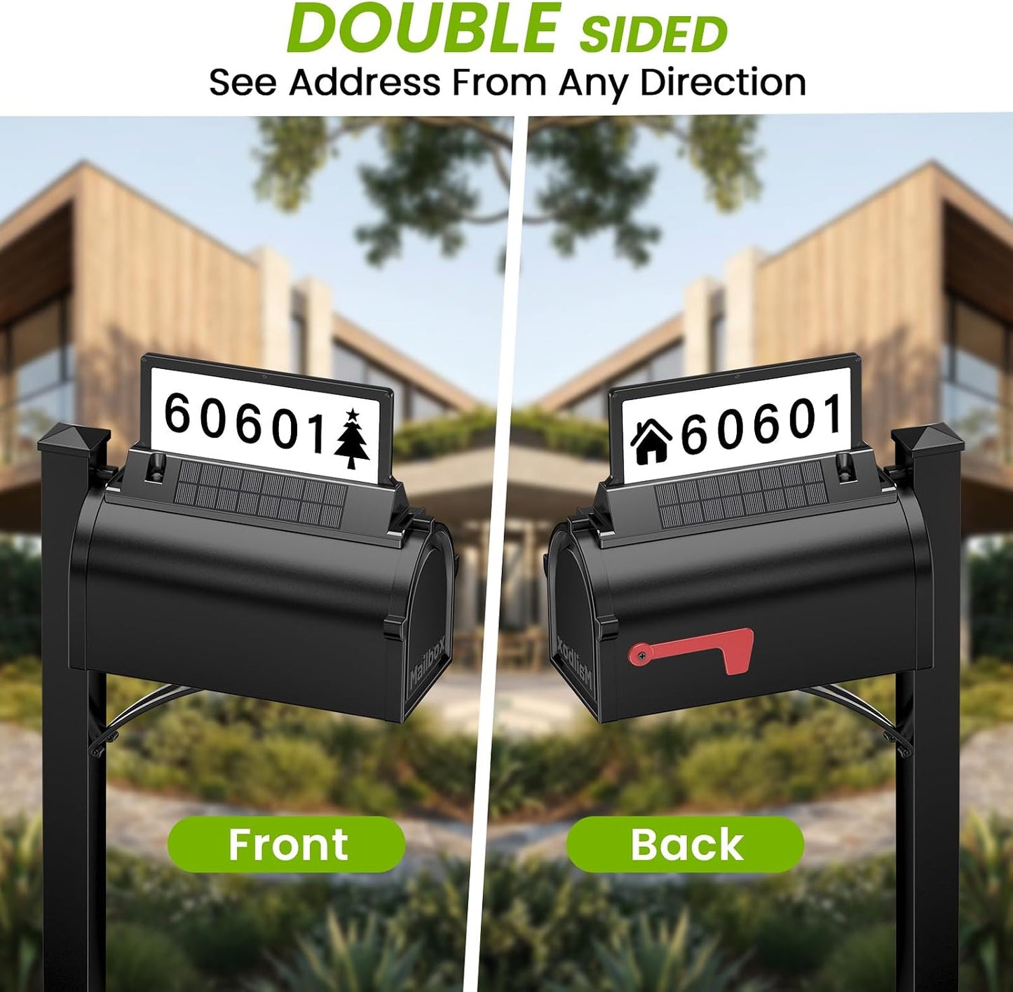Solar Address Sign for Mailbox– Double-Sided Illuminated Mailbox Numbers | Magnetic Mount, No-Drill, 3-Color Light Modes, IP65 Waterproof Solar-Powered Plaque, Outdoor House Mailbox Topper