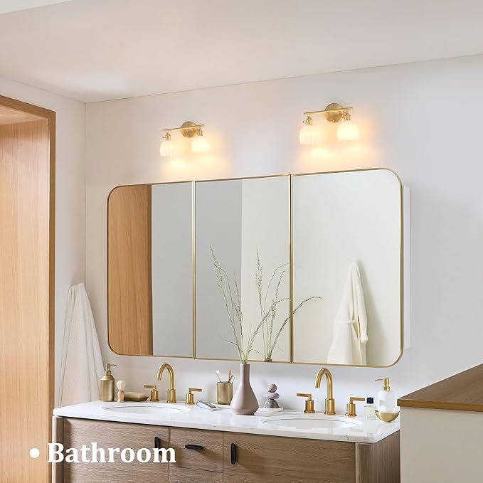 Shenmoyl Bathroom Light Fixtures, 2-Light Brass Vanity Wall Light Over Mirror - Image 2