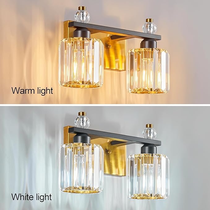 FDPBY Bathroom Vanity Lights 2-Light Black Gold Modern Crystal Vanity Light - Image 2