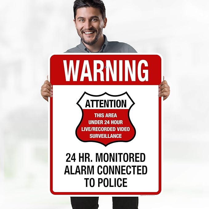 Warning 24 HR. Monitored Alarm Connected To Police Sign, 24x30 Inches, Rust - Image 2