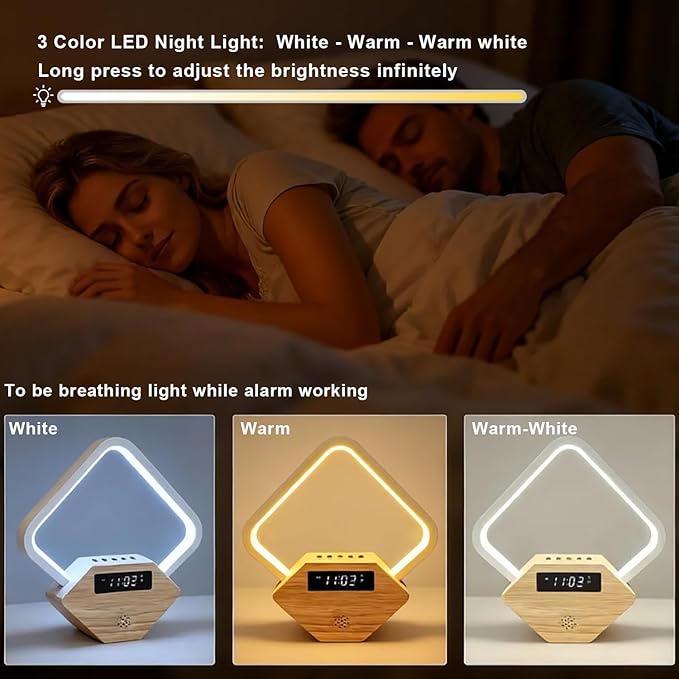 Wood Sunrise Alarm Clock with White Noise Machine 3 Color Night Light 15 - Image 3