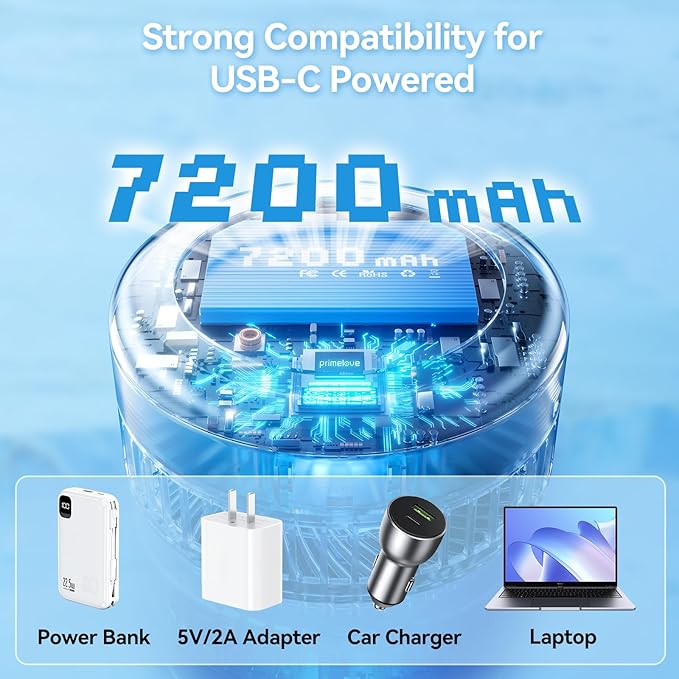 Primelove Portable Oscillating Rechargeable Fan, Battery Operated - Image 6