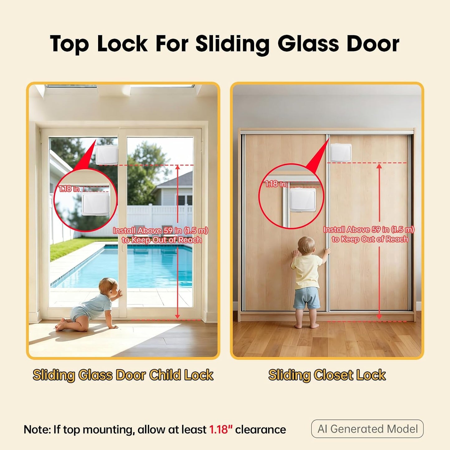 Sliding Glass Door Lock for Child: Patio Protect Toddlers(0-4) Adhesive | No Drill Adhesive 500Home Tested Glass Safety for Balcony & Sliding Door