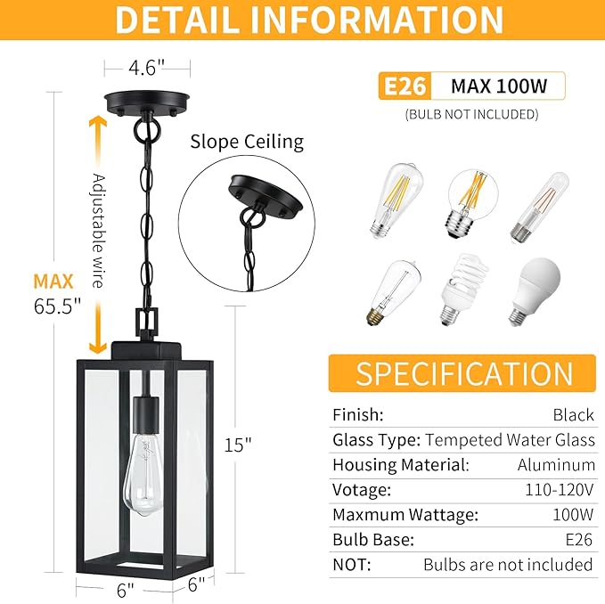 15'' Outdoor Pendant Light, Modern Outside Chandelier Outdoor Hanging Lantern - Image 6