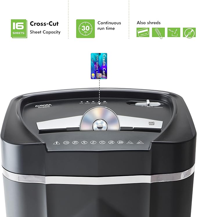 Aurora Anti-Jam 16-Sheet Crosscut Paper/CD and Credit Card Shredder/ 5-Gallon - Image 4