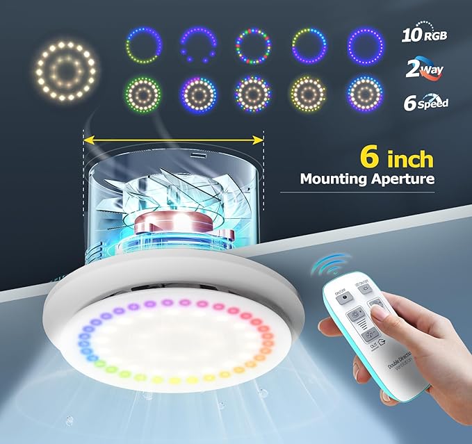 6" Bathroom Exhaust Fan with Light, 10 RGB Lights Upgraded 2 Way 6 Speed - Image 6