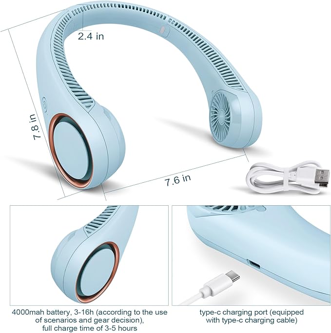 CIVPOWER Neck Fan: Portable Personal Neck Cooling Rechargeable Bladeless Fan - Image 3