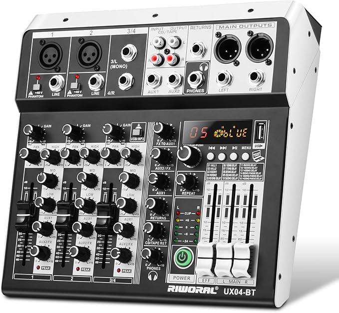 4 Channel Audio Interfacer DJ Mixer Sound Board 16-Bit DSP Effect USB Audio by RiworalAudio