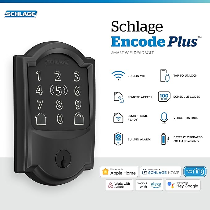 Schlage BE499WB CAM 622 Encode Plus WiFi Deadbolt Smart Lock, Keyless Entry - Image 2