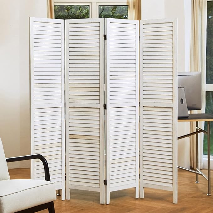 Room Dividers and Folding Privacy Screens, Wood Louvered Separators Divider Wall - Image 7