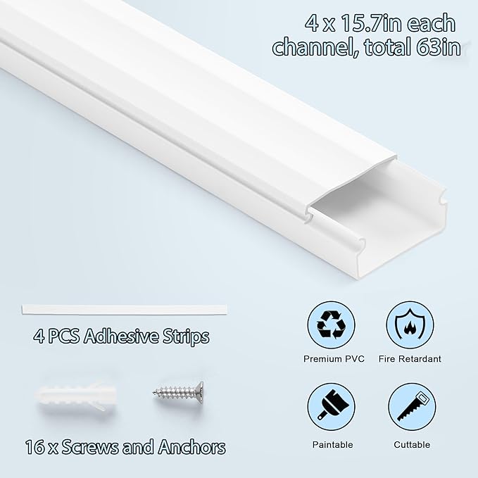YCLYC Cord Covers - 63in Paintable TV Cable Hider Kit - Image 3