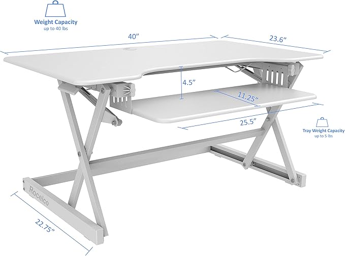 Rocelco 40" Large Height Adjustable Standing Desk Converter - Image 3