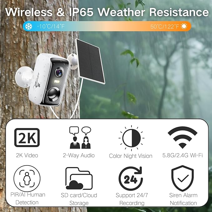 Solar Security Cameras Wireless Outdoor, 2K Outside Security Wireless WiFi - Image 3