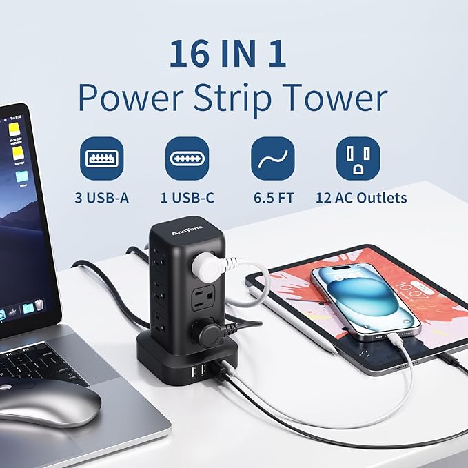 AnnTane Surge Protector Power Strip 6.5 FT Cord, Power Strip Tower - Image 2