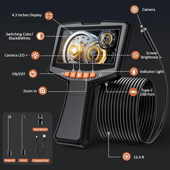 Endoscope Camera with Light: 4.3" Inspection Borescope Camera - Image 6