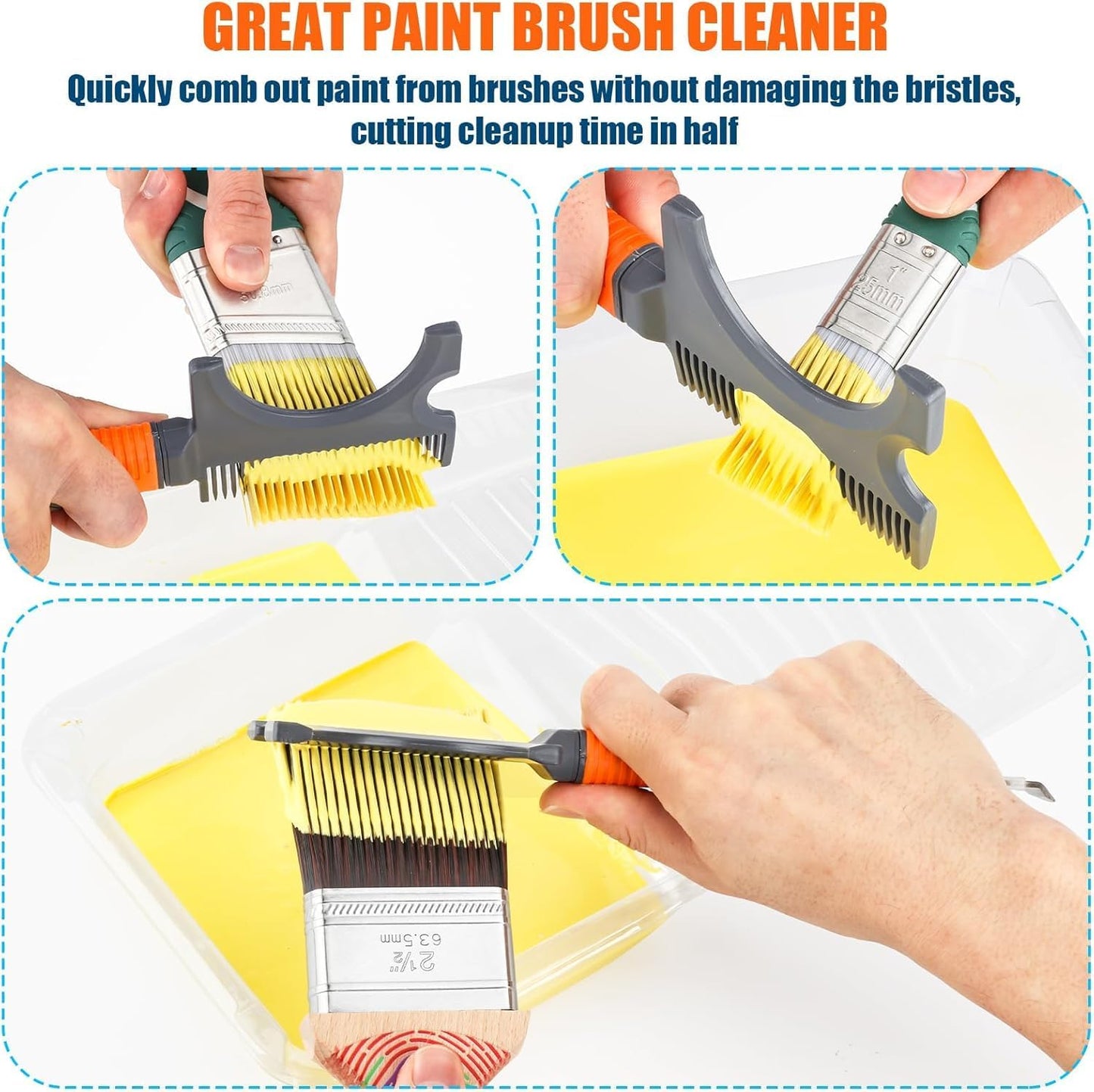 4-in-1 Paint Brush Comb and Paint Roller Cleaner Tool | with Metal Can Opener, Sturdy Plastic Painters Tool, Ideal for Small, Medium, Large Paintbrush & Roller Cleaning Washing