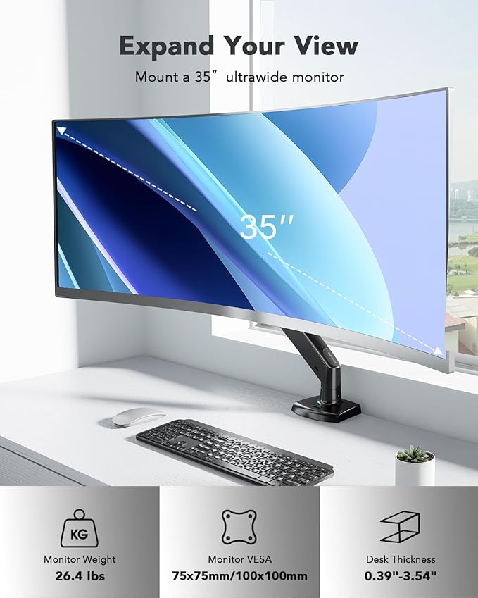 HUANUO Single Monitor Arm for 13-35 inch Screens, Ultrawide Computer Monitor - Image 2