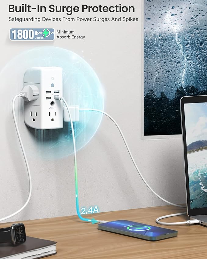 Mifaso 3-Sided Multi Plug Power Strip, Wall Extender - Image 6