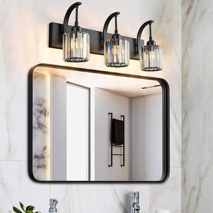 FDPBY 3-Light Crystal Vanity Light, Modern Black Bathroom Wall Sconce - Image 6