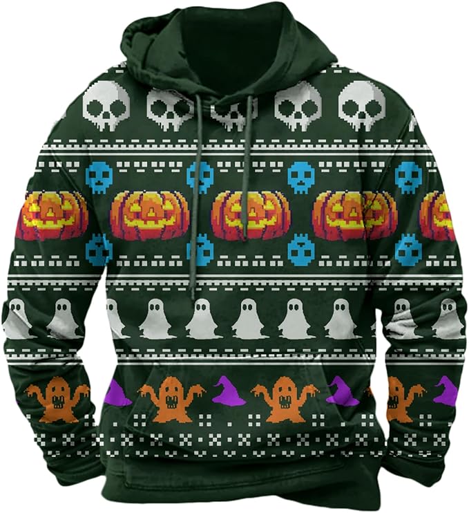 Halloween Hoodie Men Graphic Pumpkin Ghost Printed Sweatshirt Casual Trendy by Spatofa