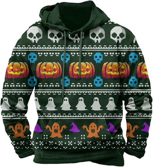 Halloween Hoodie Men Graphic Pumpkin Ghost Printed Sweatshirt Casual Trendy by Spatofa