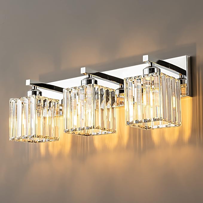FDPBY Modern Bathroom Vanity Light 3-Lights Chrome Crystal Bathroom Wall Light by FDPBY